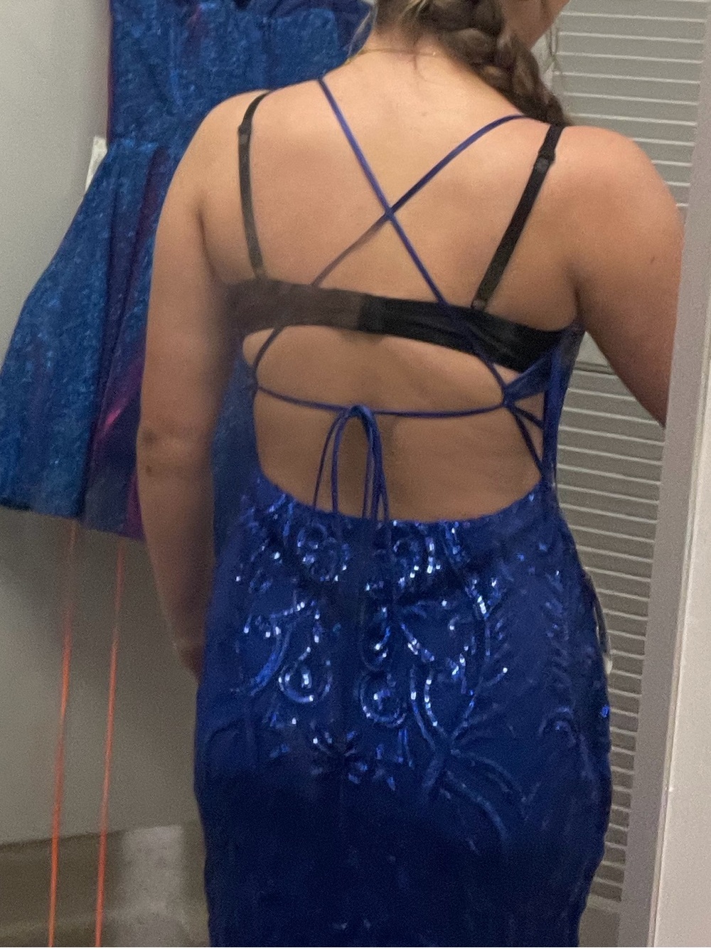Women’s ' Royal Blue Sequin Formal Dress with Strappy Open Back